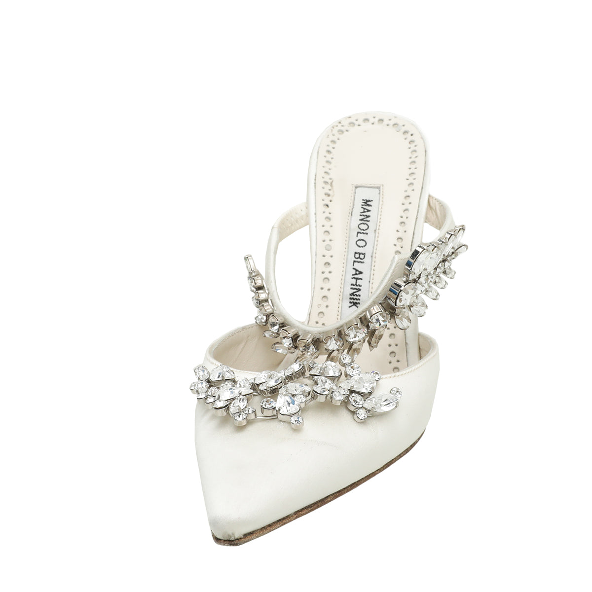 Manolo Blahnik White Satin Lurum Mules 36.5-Manolo Blahnik-THE CLOSET