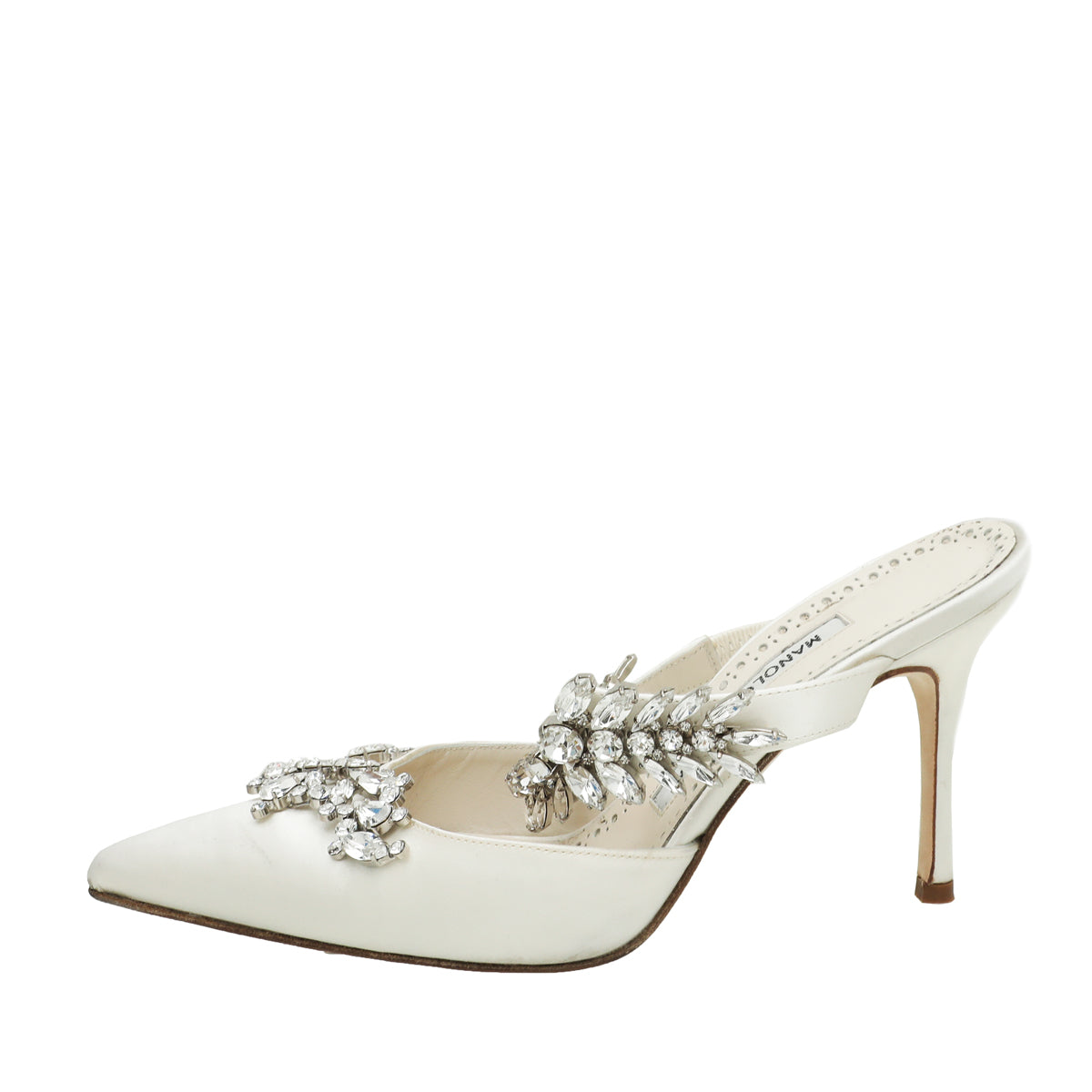 Manolo Blahnik White Satin Lurum Mules 36.5-Manolo Blahnik-THE CLOSET