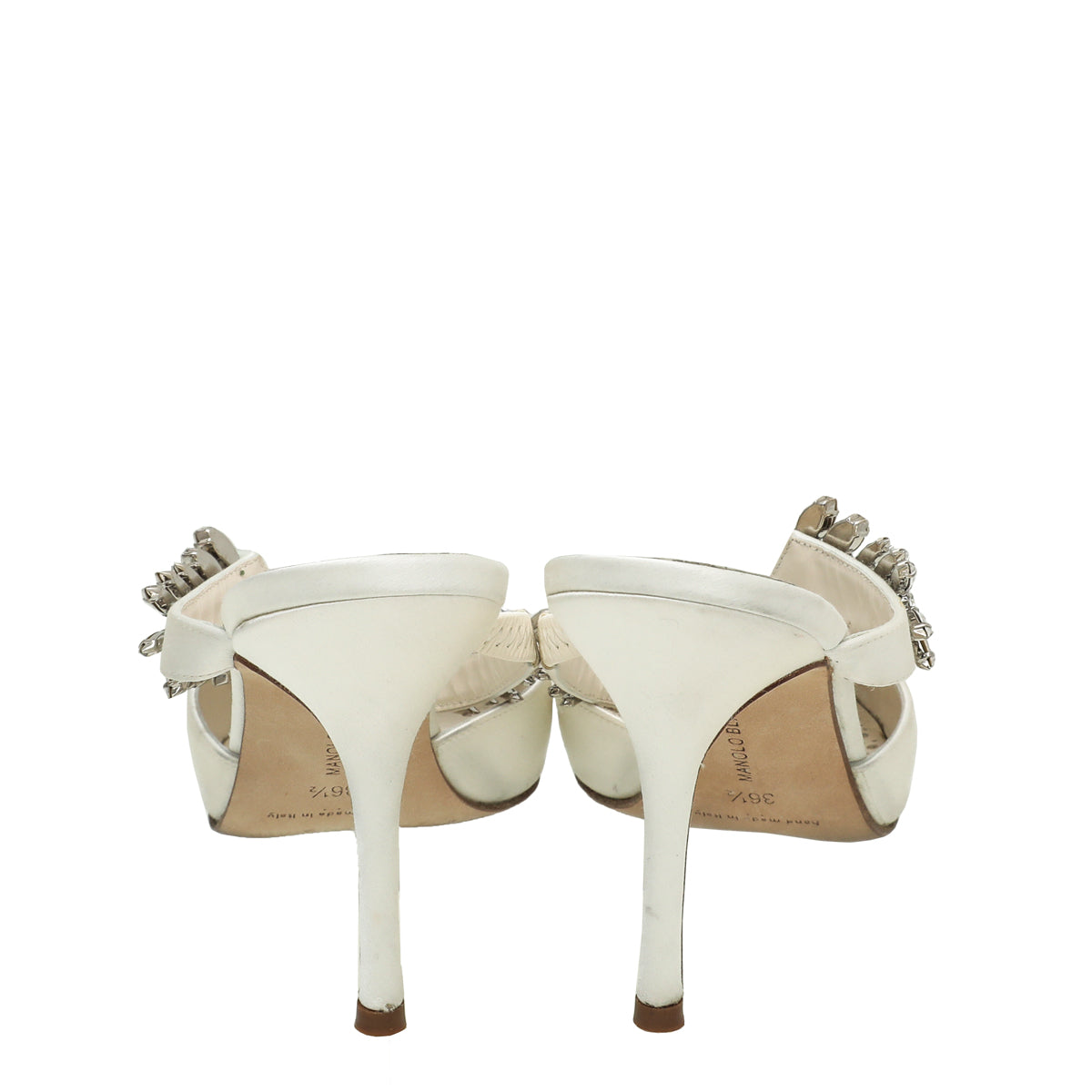Manolo Blahnik White Satin Lurum Mules 36.5-Manolo Blahnik-THE CLOSET