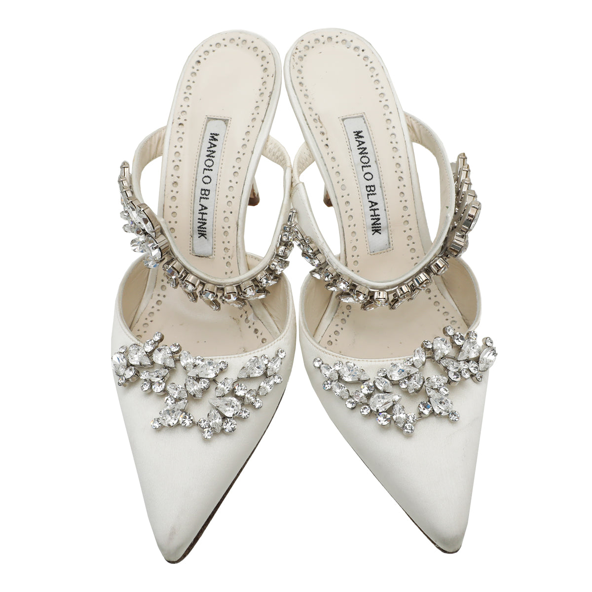 Manolo Blahnik White Satin Lurum Mules 36.5-Manolo Blahnik-THE CLOSET
