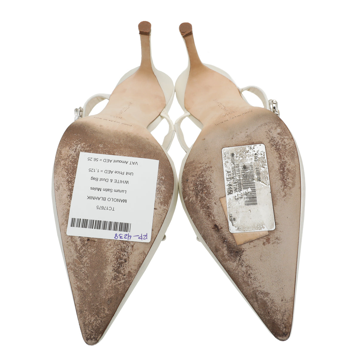 Manolo Blahnik White Satin Lurum Mules 36.5-Manolo Blahnik-THE CLOSET