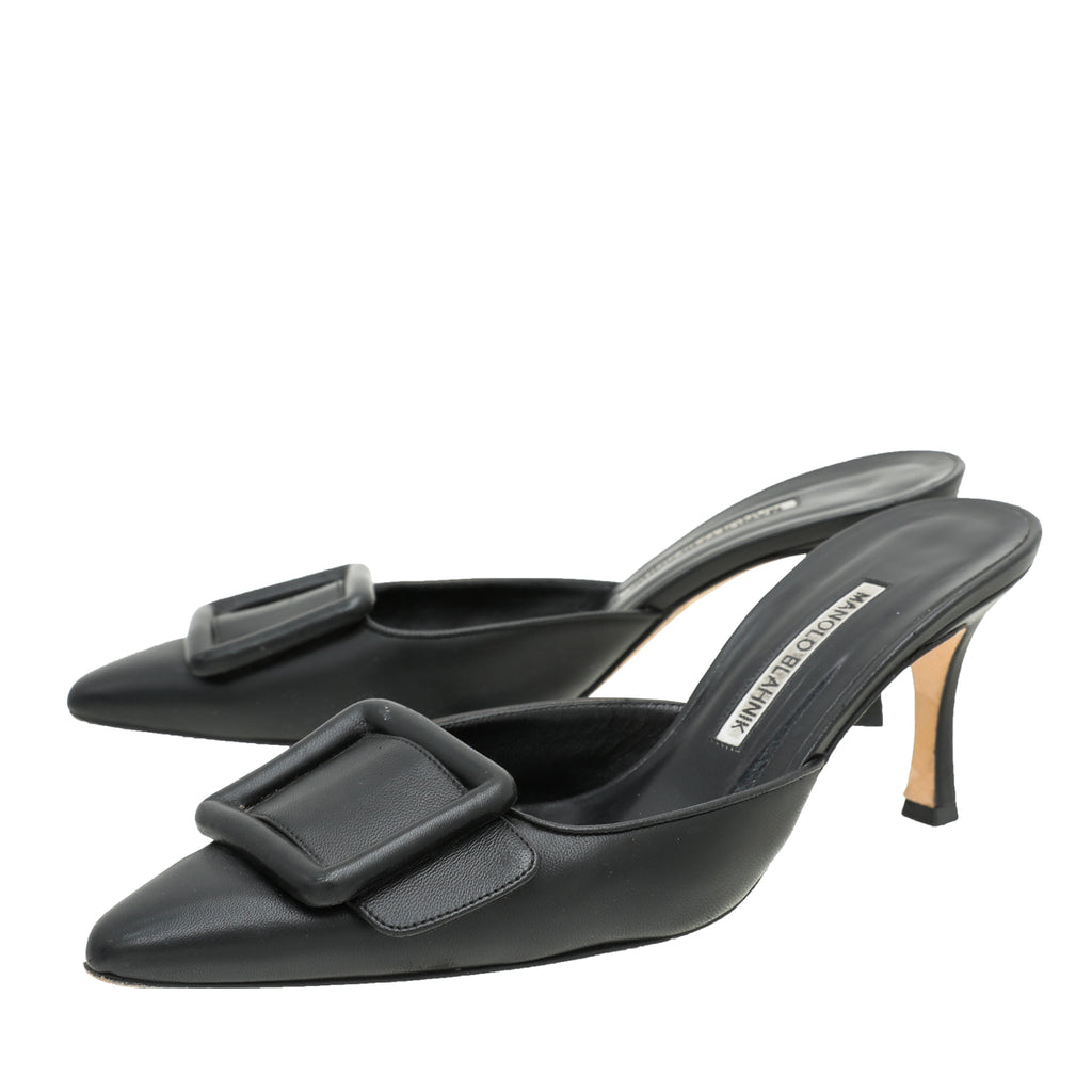 Manolo Blahnik Black Maysale Mules 38 THE CLOSET