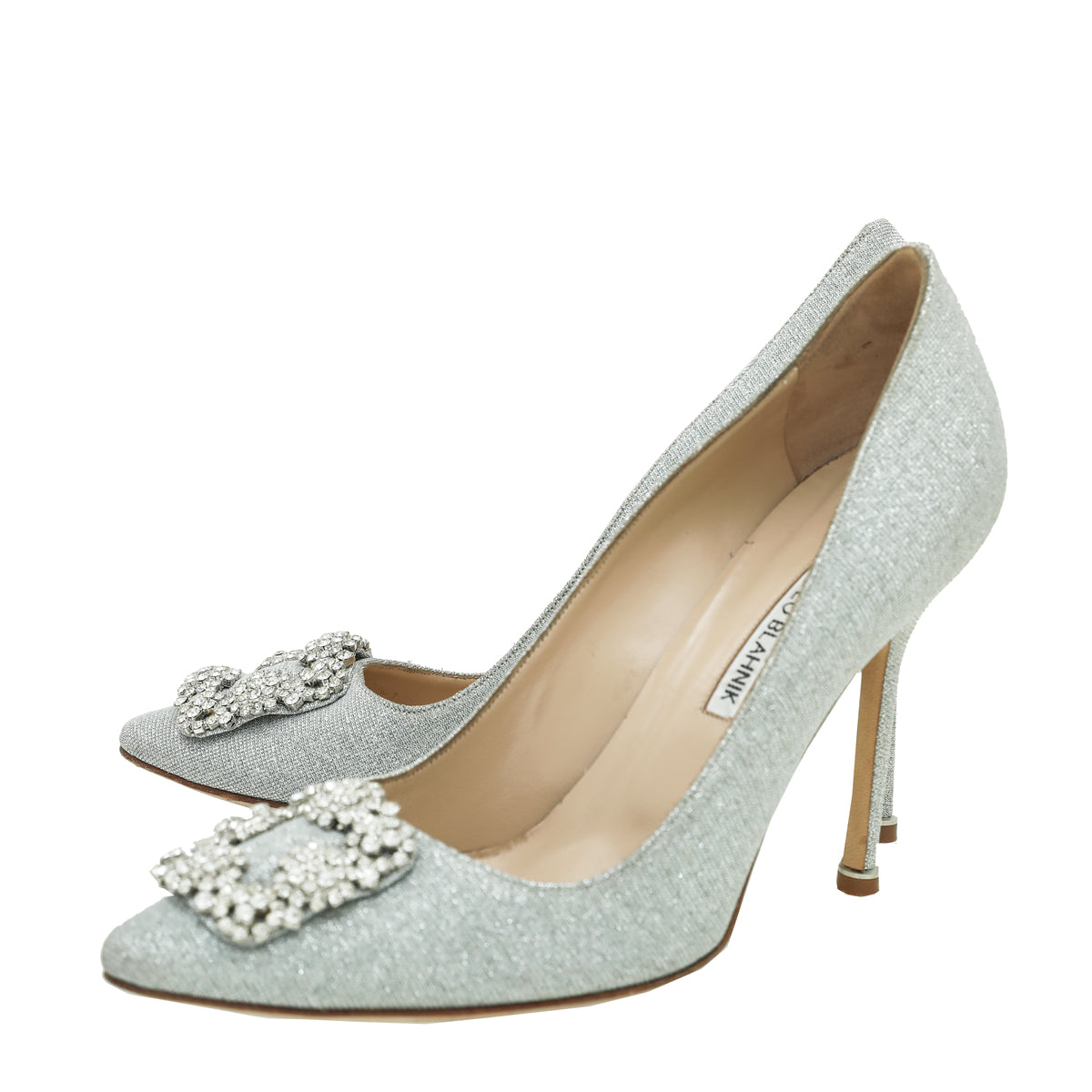 Manolo Blahnik Silver Notturno Glitter Hangisi Bride Pump 39-Manolo Blahnik-THE CLOSET