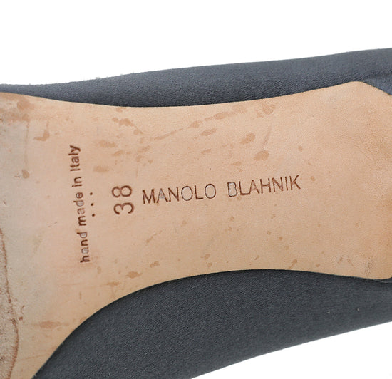 Manolo Blahnik Dark Gray Satin Hangisi Pumps 38