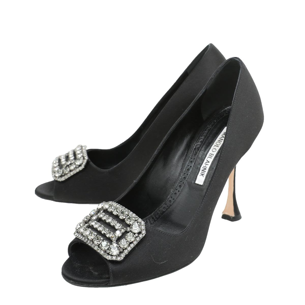 Manolo Blahnik Black Satin Matik Peep Toe Pump 37-Manolo Blahnik-THE CLOSET