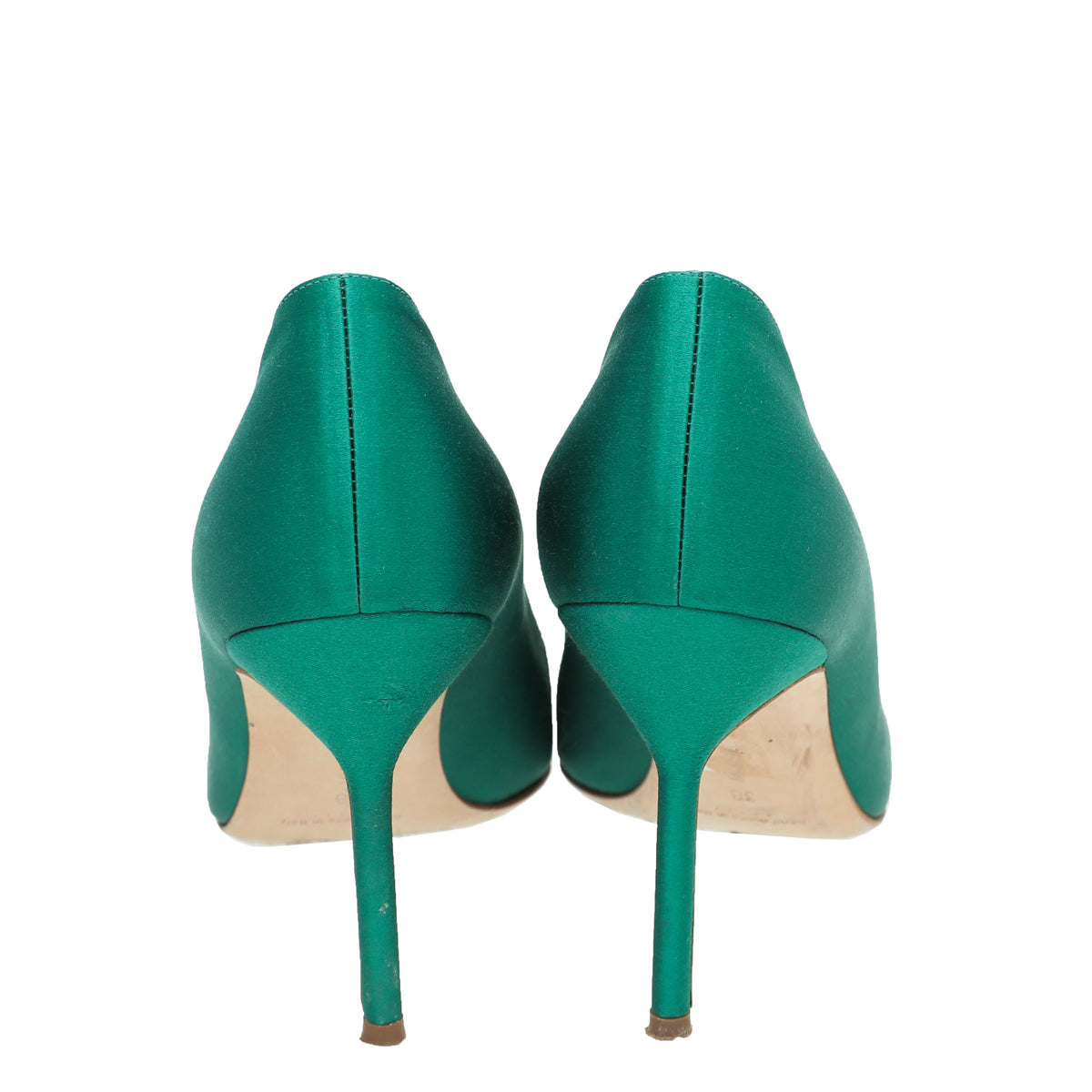 Manolo Blahnik Emerald Green Satin Olek Crystal Pumps 38-Manolo Blahnik-THE CLOSET