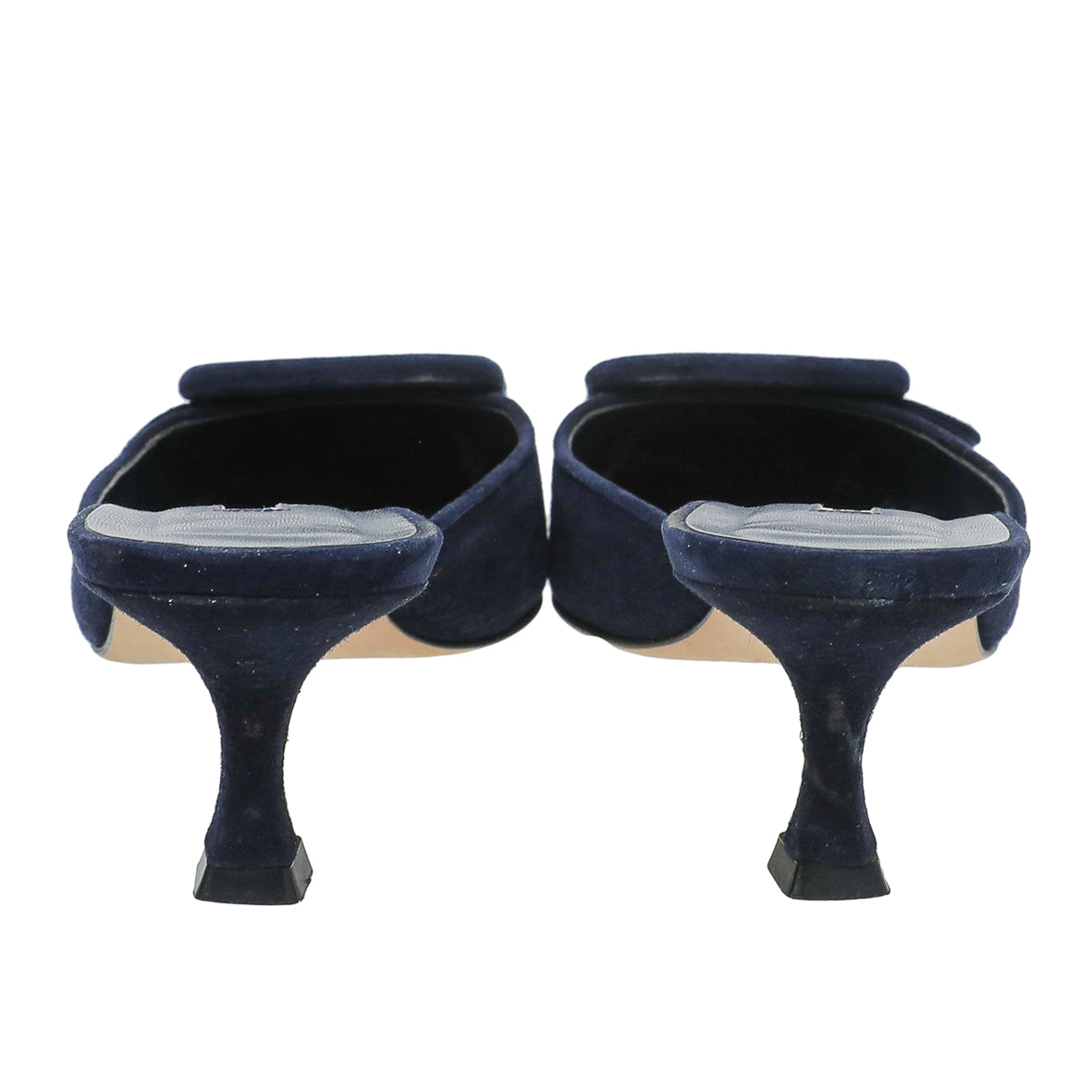 Manolo Blahnik Navy Blue Suede Maysale Kitten Mules 37.5-Manolo Blahnik-THE CLOSET