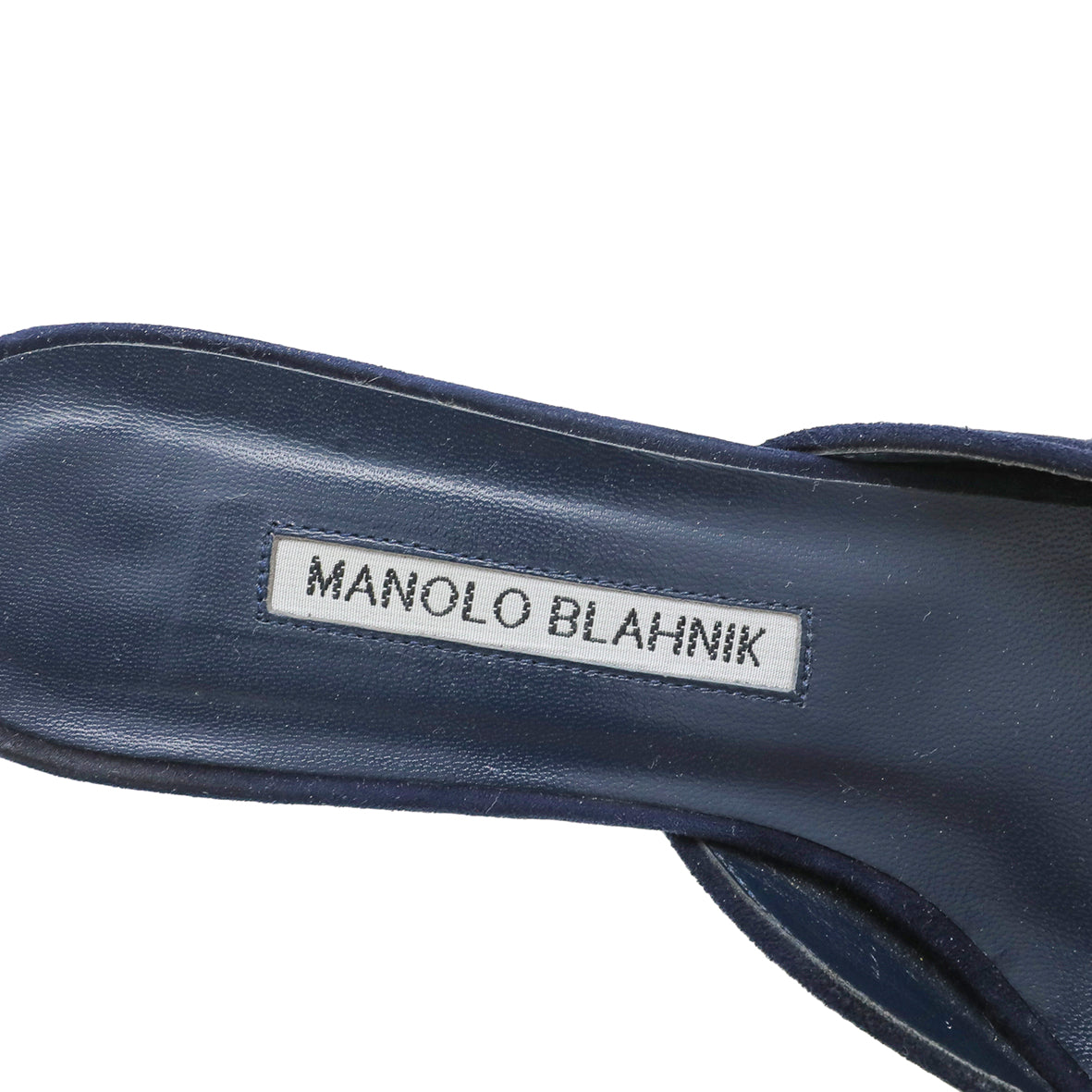 Manolo Blahnik Navy Blue Suede Maysale Kitten Mules 37.5-Manolo Blahnik-THE CLOSET