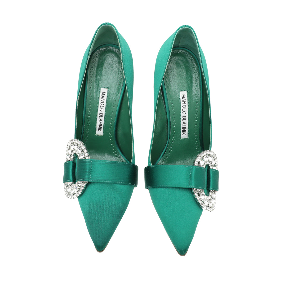 Manolo Blahnik Emerald Green Satin Tartonacri Pump 37.5-Manolo Blahnik-THE CLOSET