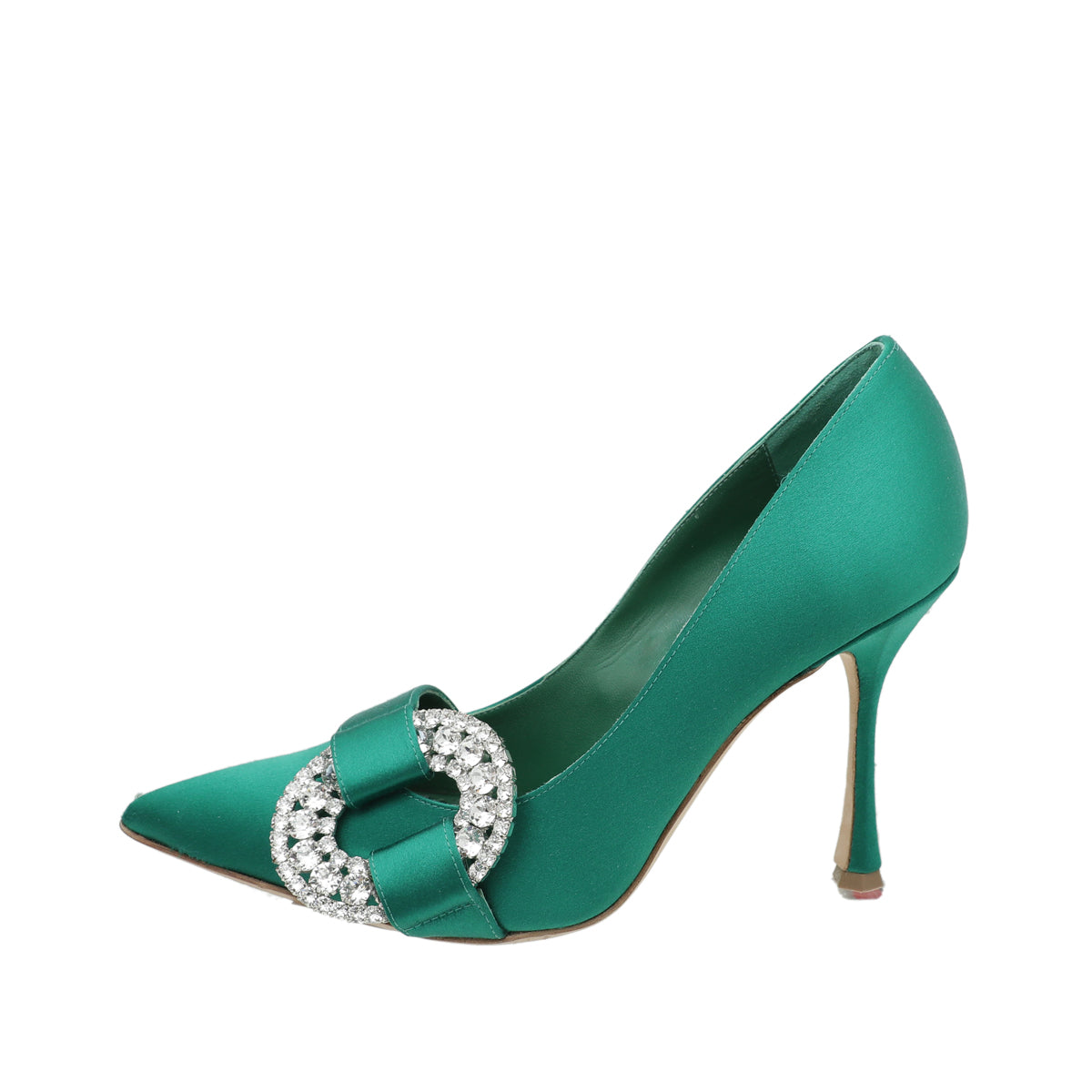 Manolo Blahnik Emerald Green Satin Tartonacri Pump 37.5-Manolo Blahnik-THE CLOSET