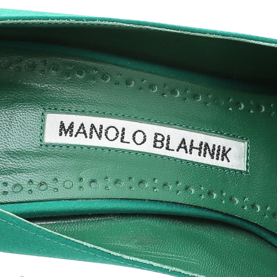 Manolo Blahnik Emerald Green Satin Tartonacri Pump 37.5