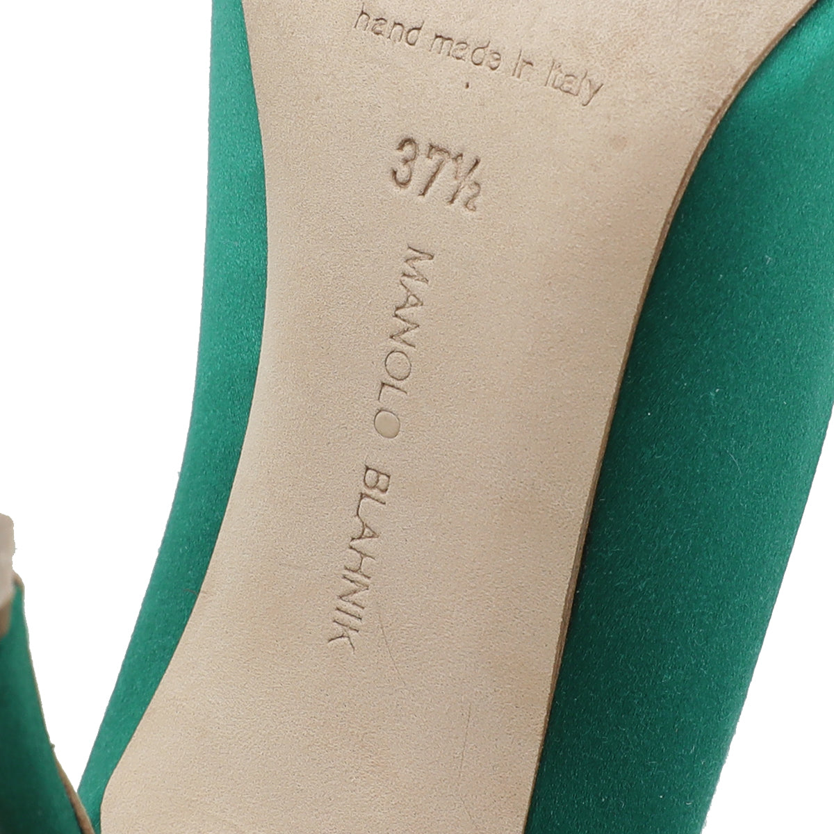 Manolo Blahnik Emerald Green Satin Tartonacri Pump 37.5-Manolo Blahnik-THE CLOSET