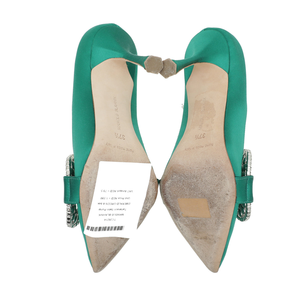 Manolo Blahnik Emerald Green Satin Tartonacri Pump 37.5-Manolo Blahnik-THE CLOSET