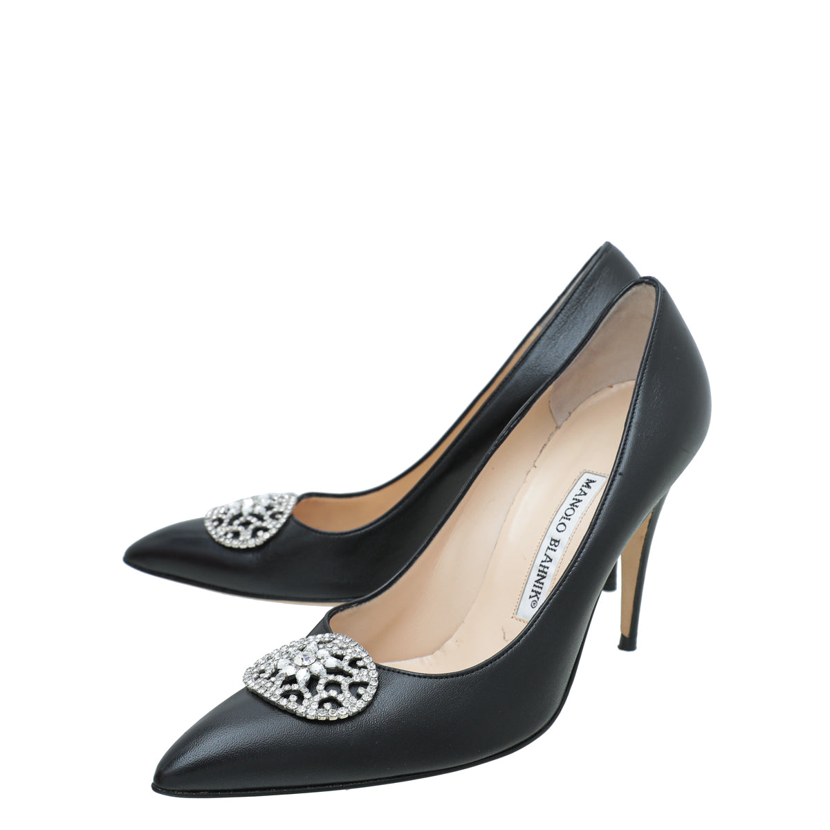 Manolo Blahnik Black Oval Crystal Pump 37.5-Manolo Blahnik-THE CLOSET
