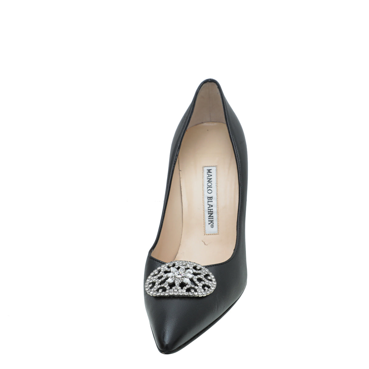 Manolo Blahnik Black Oval Crystal Pump 37.5-Manolo Blahnik-THE CLOSET