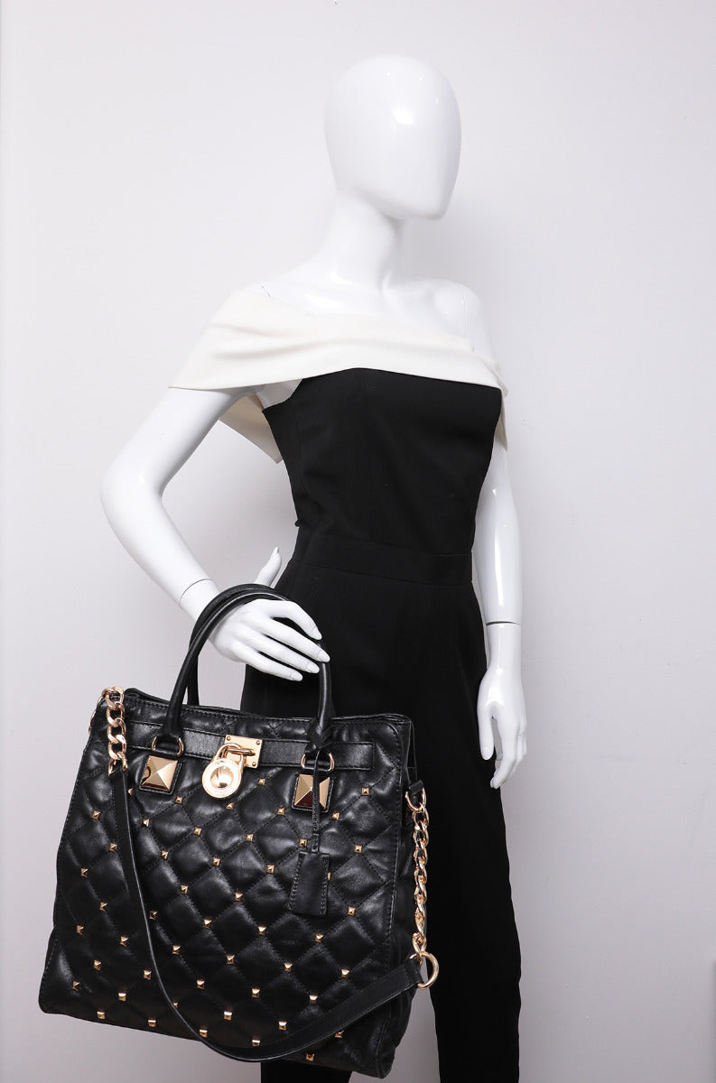 Michael Kors Black Studded Hamilton Bag-Michael Kors-THE CLOSET