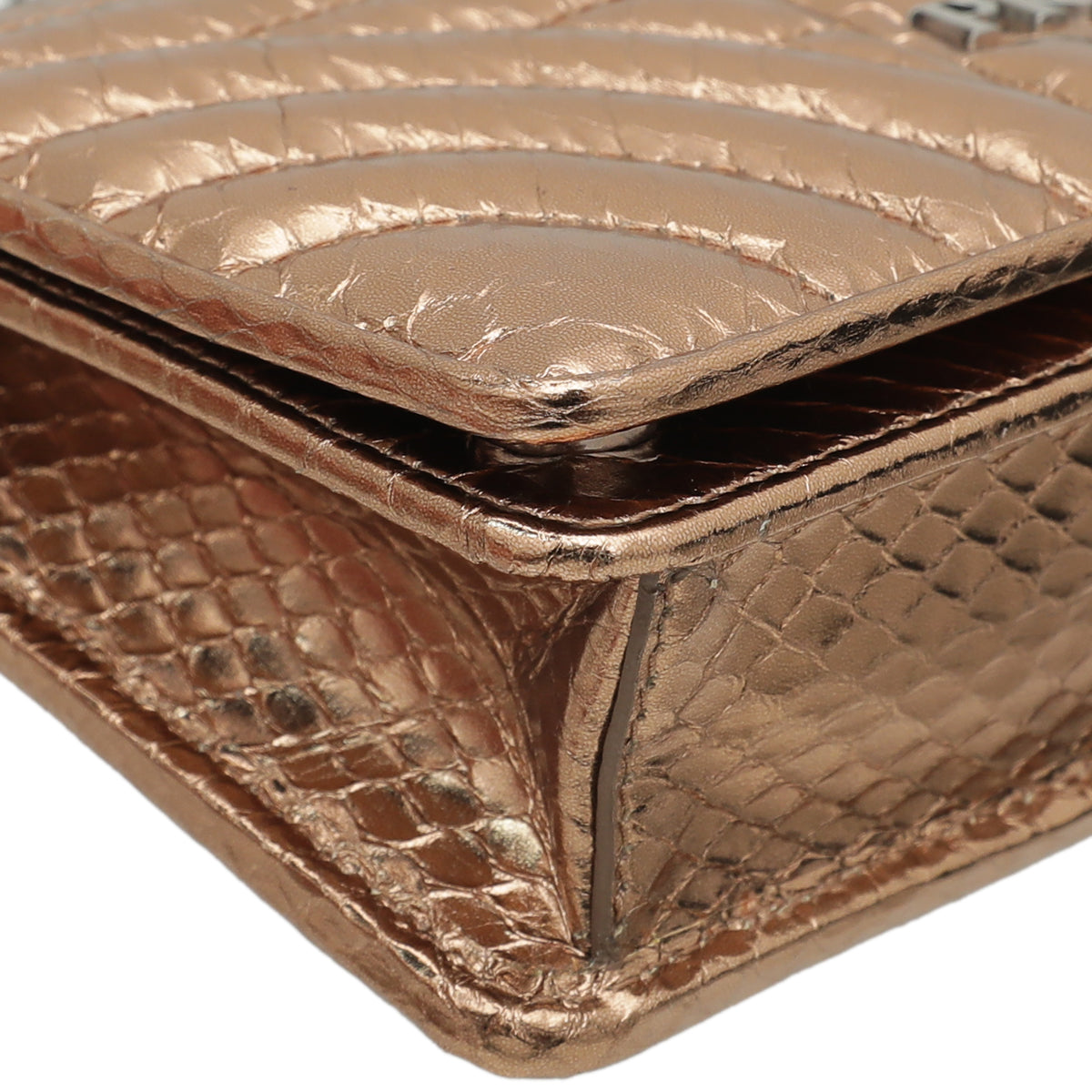 Prada Bronze Metallic Python Diagramme Mini Flap Bag