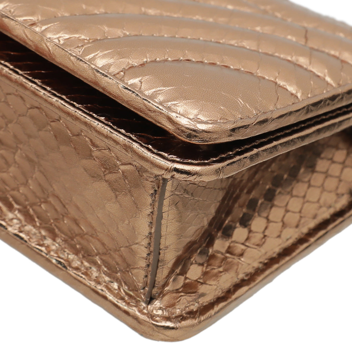 Prada Bronze Metallic Python Diagramme Mini Flap Bag