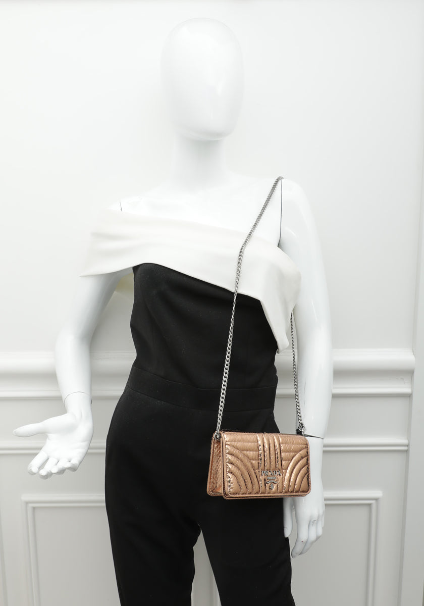 Prada Bronze Metallic Python Diagramme Mini Flap Bag-Prada-THE CLOSET