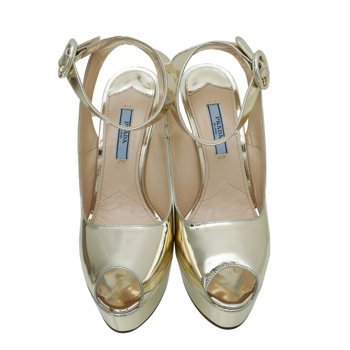 Prada Light Gold Capretto Laminated Cross Ankle 37-Prada-THE CLOSET