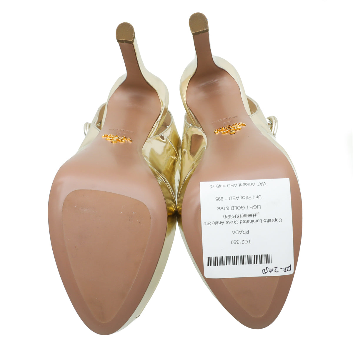 Prada Light Gold Capretto Laminated Cross Ankle 37-Prada-THE CLOSET