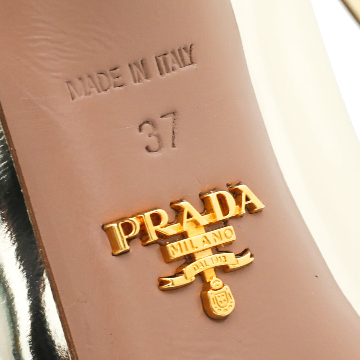 Prada Light Gold Capretto Laminated Cross Ankle 37-Prada-THE CLOSET