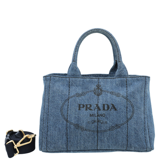 Prada Navy Blue Denim Top Handle Tote Bag – The Closet