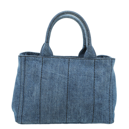 Prada Navy Blue Denim Top Handle Tote Bag