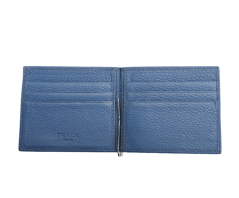 Prada Blue Money Clip Bifold Wallet-Prada-THE CLOSET