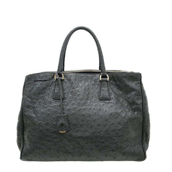 Prada Black Ostrich Galleria Tote Bag THE CLOSET