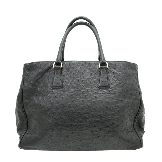 Prada Black Ostrich Galleria Tote Bag