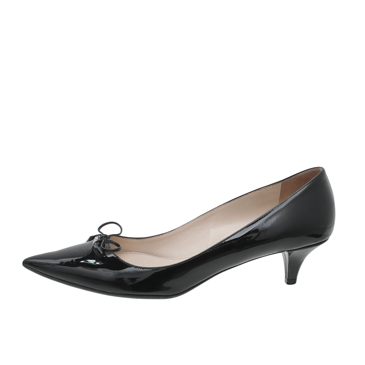 Prada Black Pointed Bow Low Heels Pumps 38.5-Prada-THE CLOSET