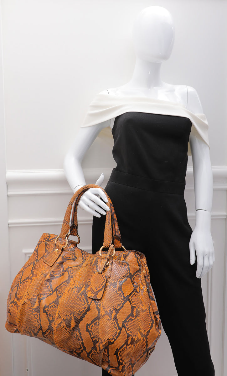 Prada Mustard Yellow Python Shopping Tote Bag-Prada-THE CLOSET