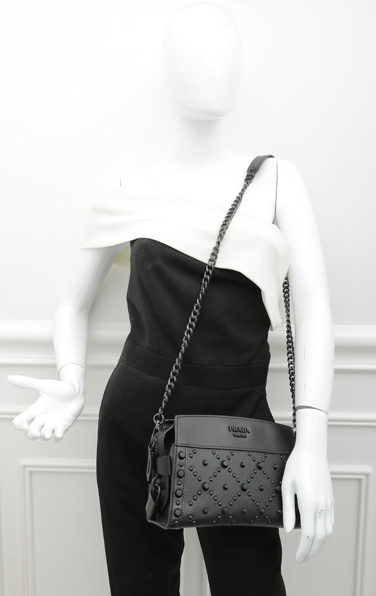 Prada Nero Saffiano City Esplanade Studs Bag-Prada-THE CLOSET