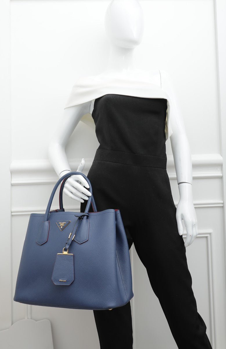 Prada Blue Cuir Double Medium Bag-Prada-THE CLOSET