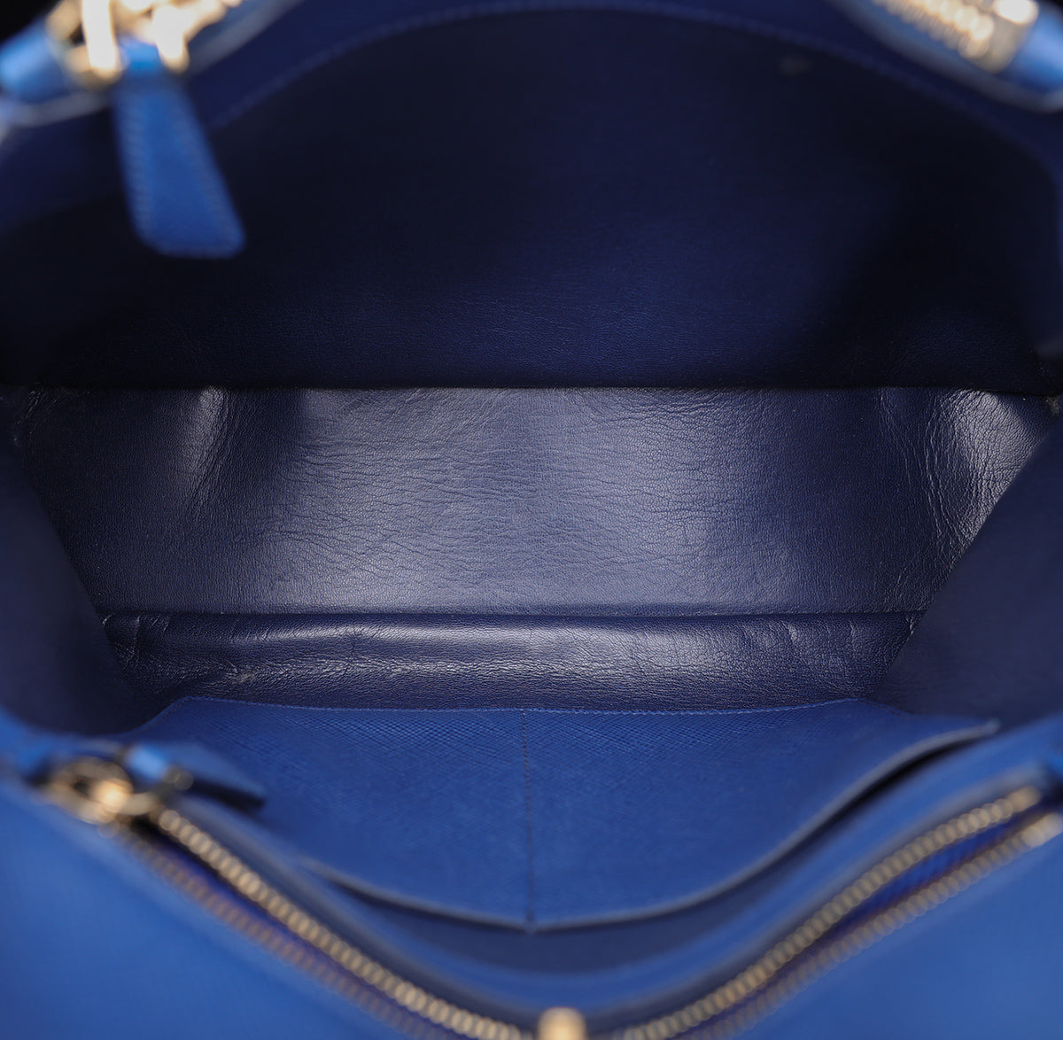 Prada Bluette Cuir Frone Zip Convertible Tote Top Handle Bag