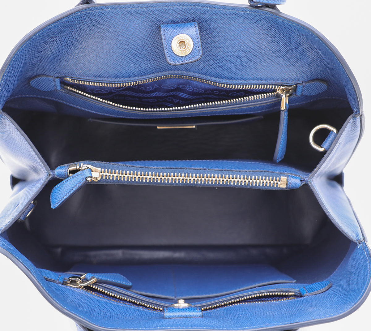 Prada Bluette Cuir Frone Zip Convertible Tote Top Handle Bag-Prada-THE CLOSET