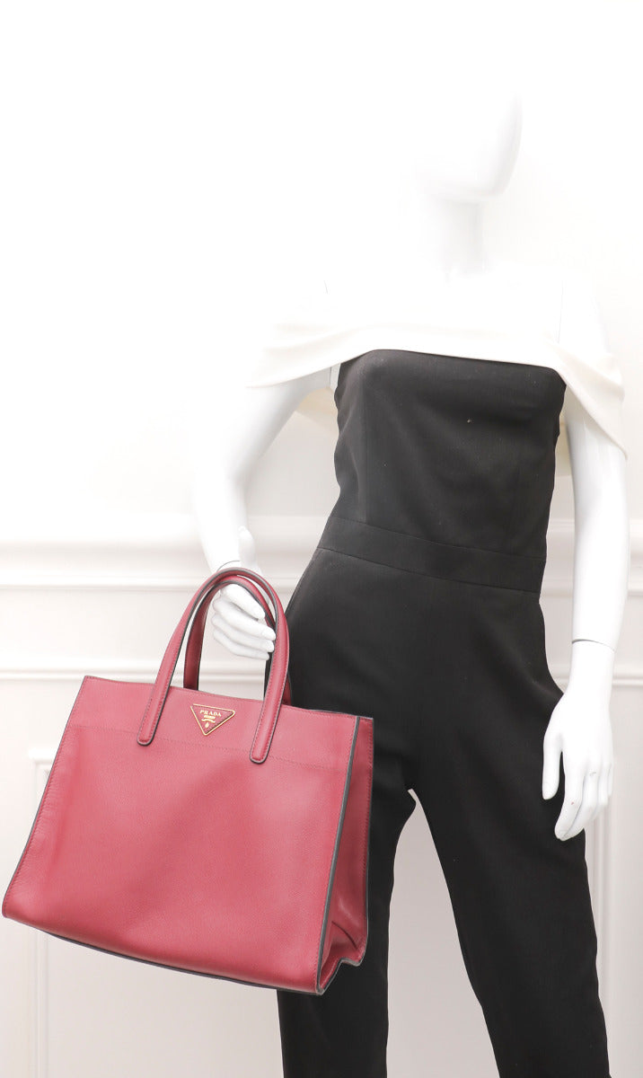 Prada Maroon Soft Triple Pocket Tote Bag-Prada-THE CLOSET