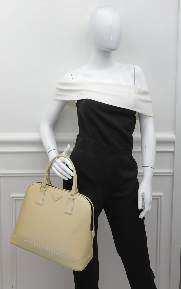 Prada Light Yellow Vernis Open Promenade Satchel Bag-Prada-THE CLOSET