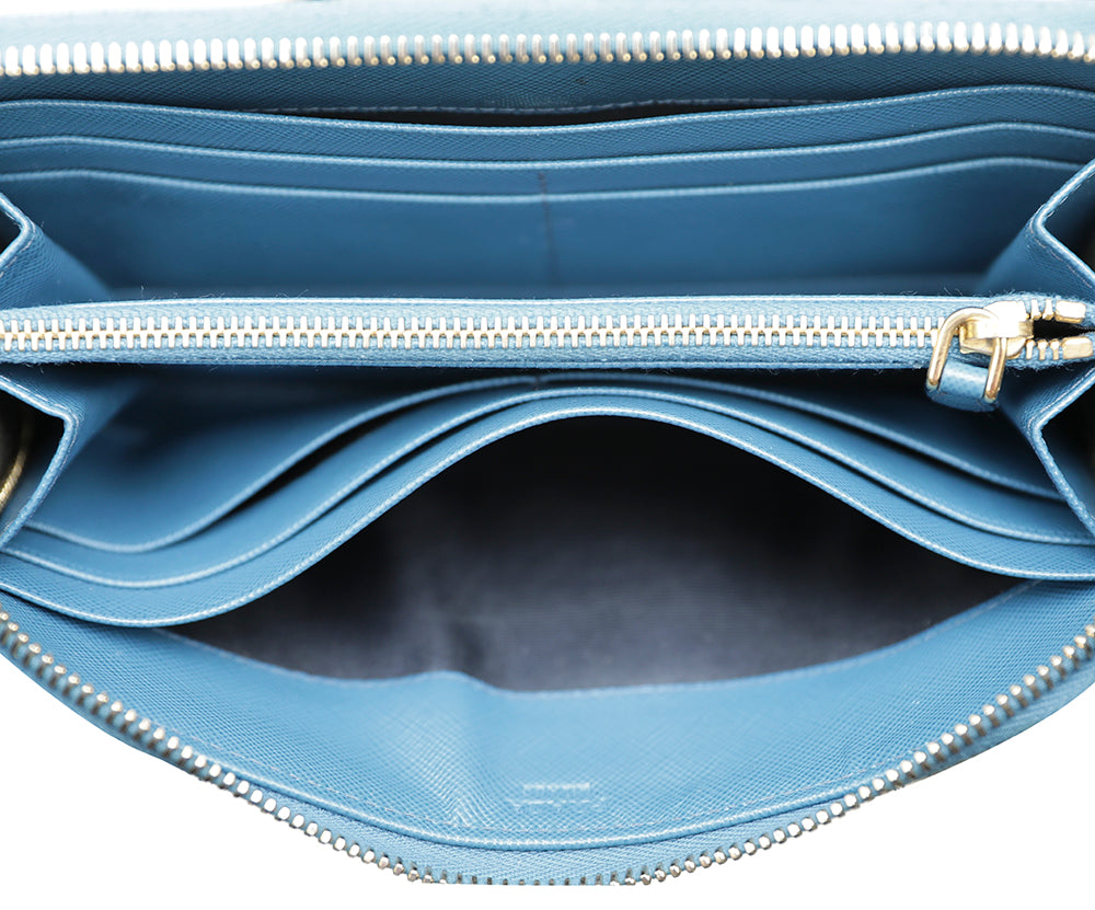 Prada Blue Saffiano Zip Around Wallet-Prada-THE CLOSET