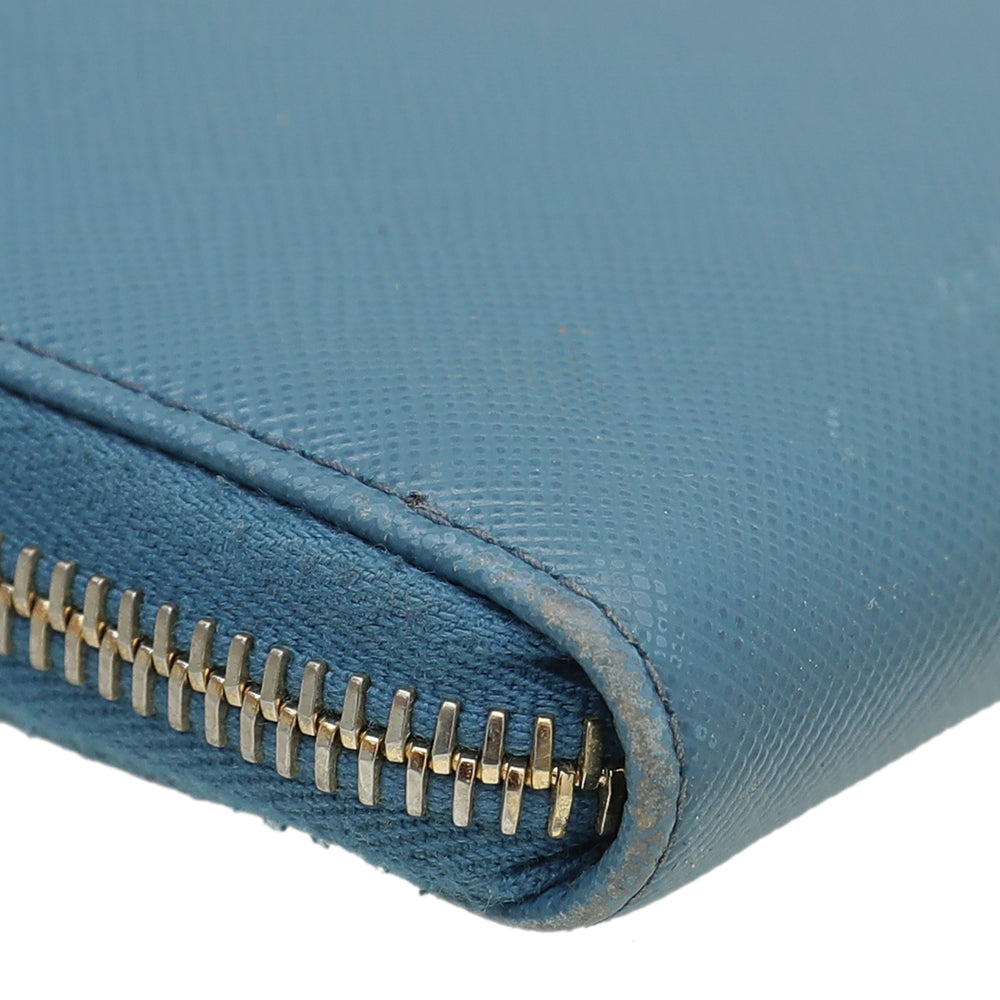 Prada Blue Saffiano Zip Around Wallet-Prada-THE CLOSET
