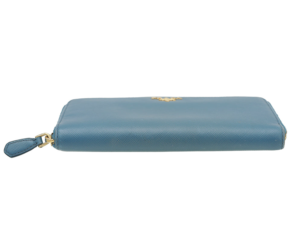 Prada Blue Saffiano Zip Around Wallet-Prada-THE CLOSET