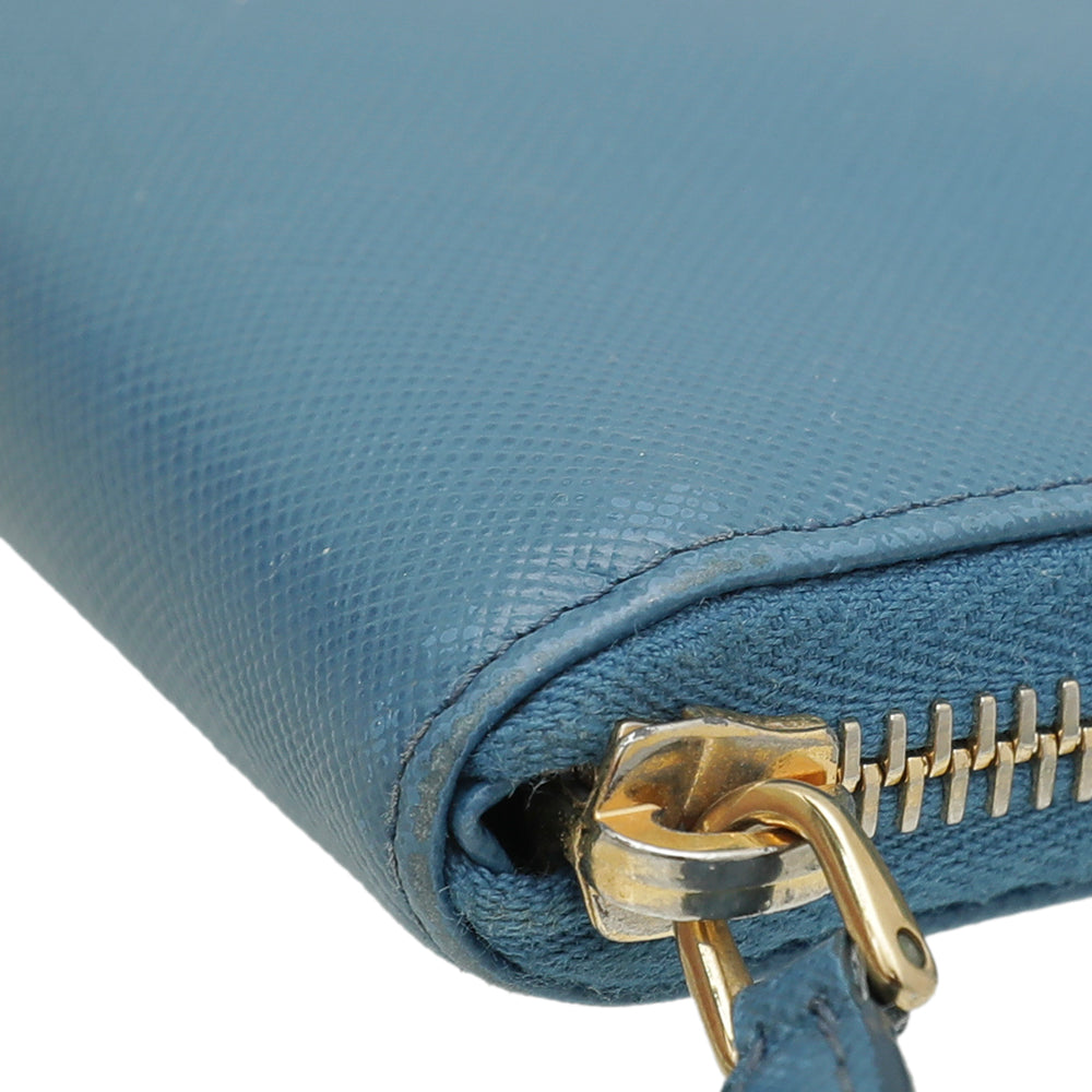 Prada Blue Saffiano Zip Around Wallet-Prada-THE CLOSET