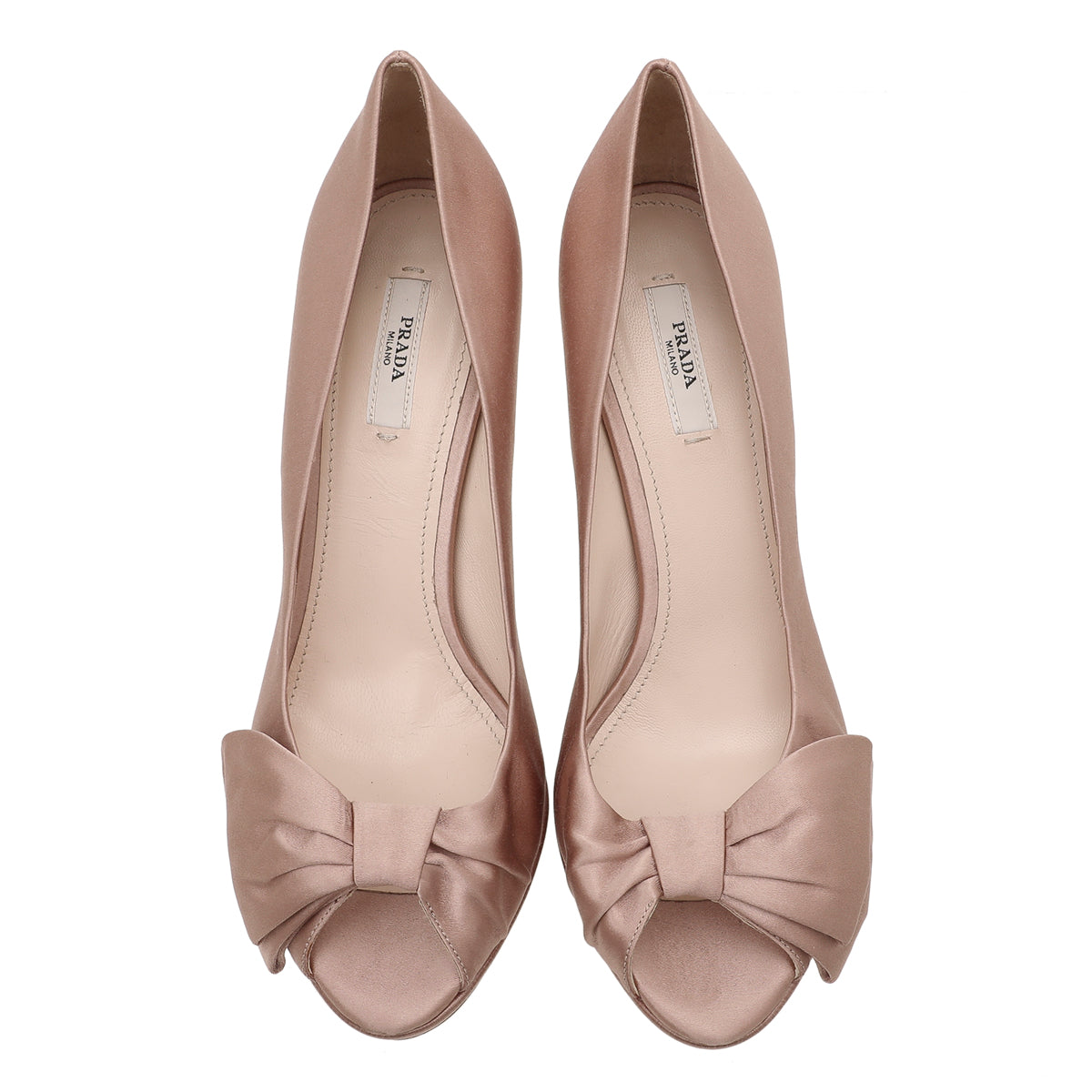 Prada Metallic Nude Peach Satin Bow Detail Peep Toe Platform 130MM Pumps 40-Prada-THE CLOSET