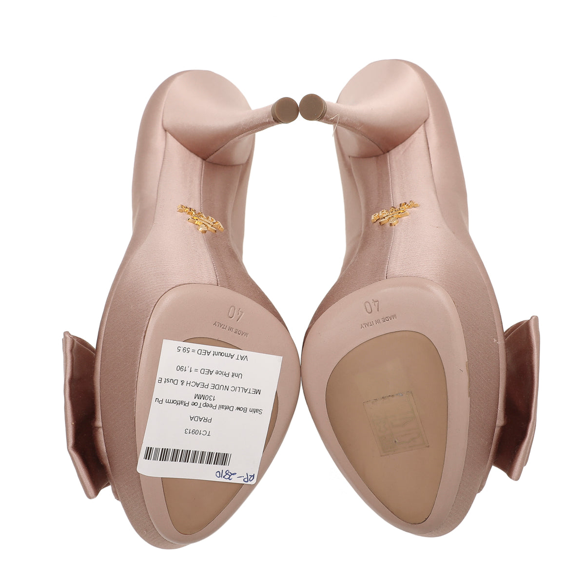Prada Metallic Nude Peach Satin Bow Detail Peep Toe Platform 130MM Pumps 40-Prada-THE CLOSET