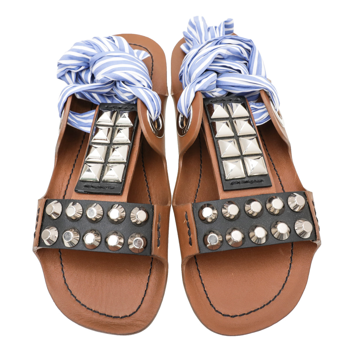 Prada Bicolor Studded Wrap Around Gladiator Sandals 36-Prada-THE CLOSET