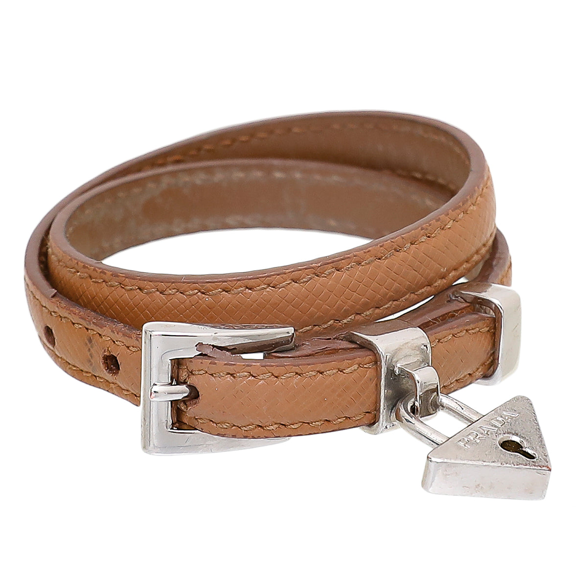 Prada Brown Triangle Padlock Double Wrap Bracelet – THE CLOSET