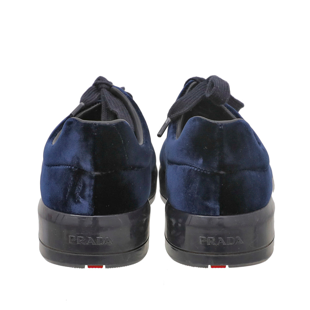 Prada Dark Blue Velvet Low Top Sneakers