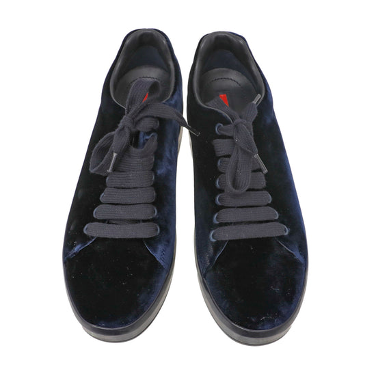 Prada Dark Blue Velvet Low Top Sneakers