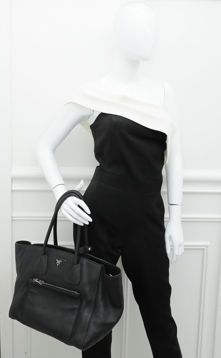 Prada Black Vitello Daino Bauletto Bag-Prada-THE CLOSET